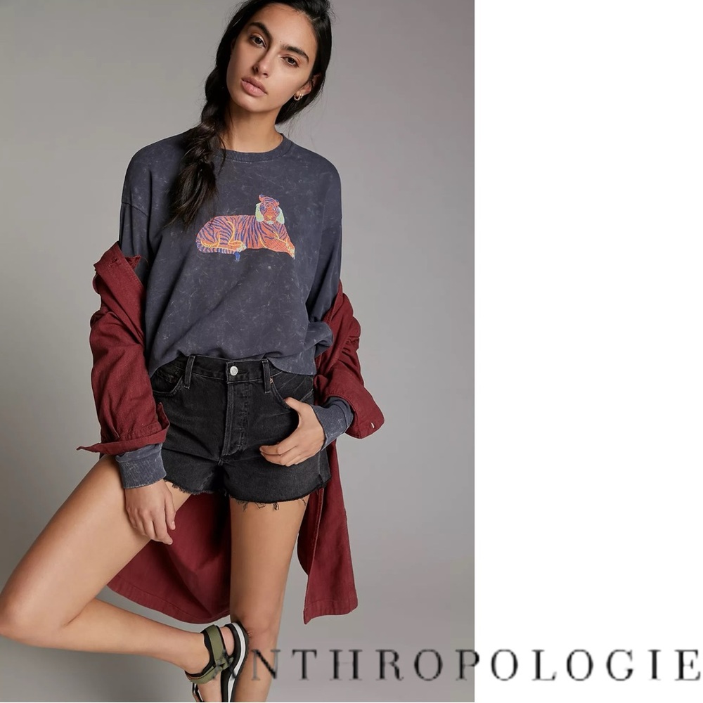 Anthropologie x Camilla Perkins Tigress Graphic Gray Crewneck Sweatshirt XS